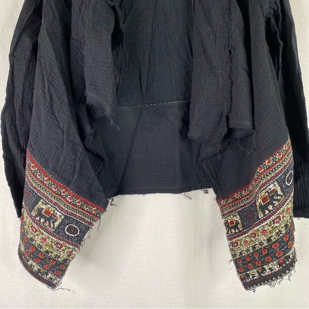 Anama Black Red Open Waterfall Draped Front Gauze Embroidered Elephant Boho S - Picture 4 of 8